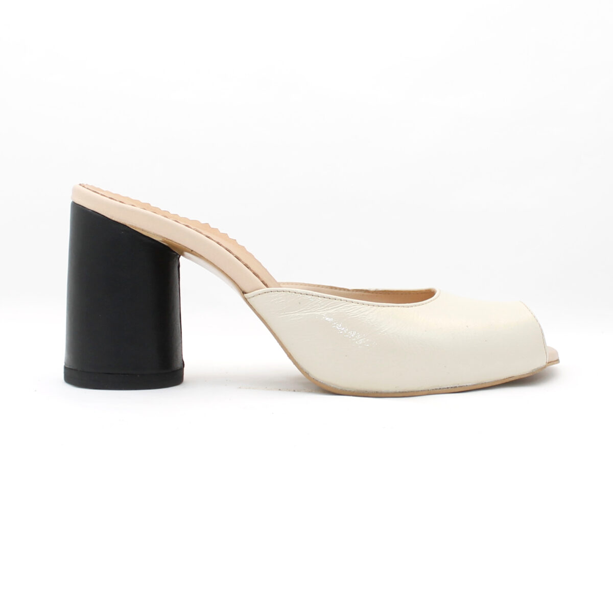 Handmade Ivory Leather Peep Toe Mules